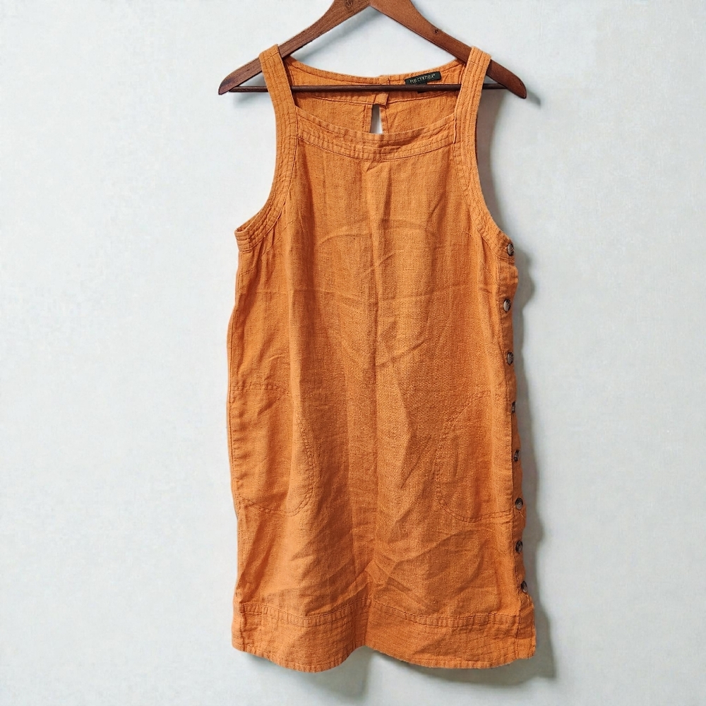 For Cynthia Linen Blend Sleeveless Shift Mini Dress Orange Womens S Relaxed Fit